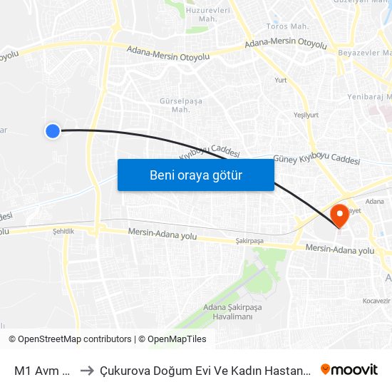 M1 Avm 1a to Çukurova Doğum Evi Ve Kadın Hastanesi map