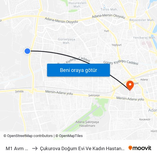 M1 Avm 3a to Çukurova Doğum Evi Ve Kadın Hastanesi map