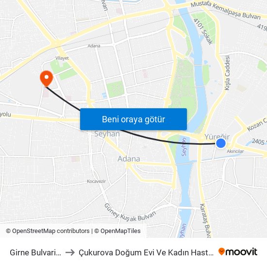 Girne Bulvari 1a to Çukurova Doğum Evi Ve Kadın Hastanesi map