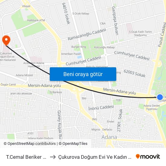 T.Cemal Beriker Blv. 1a to Çukurova Doğum Evi Ve Kadın Hastanesi map