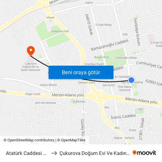 Atatürk Caddesi 2. Durak to Çukurova Doğum Evi Ve Kadın Hastanesi map