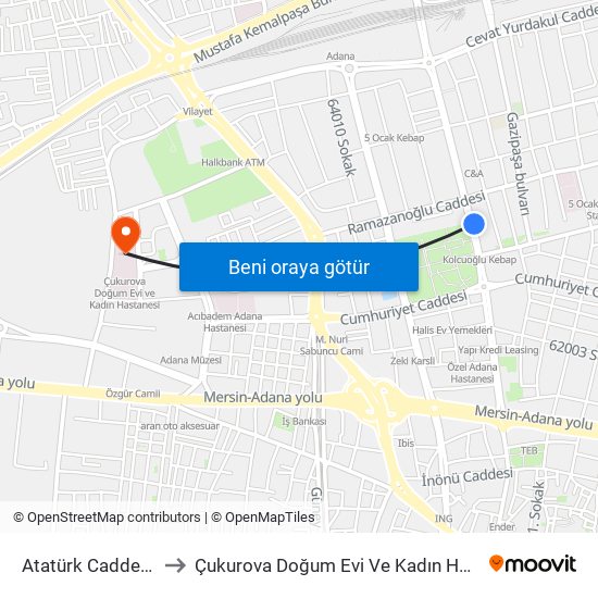 Atatürk Caddesi 3a to Çukurova Doğum Evi Ve Kadın Hastanesi map