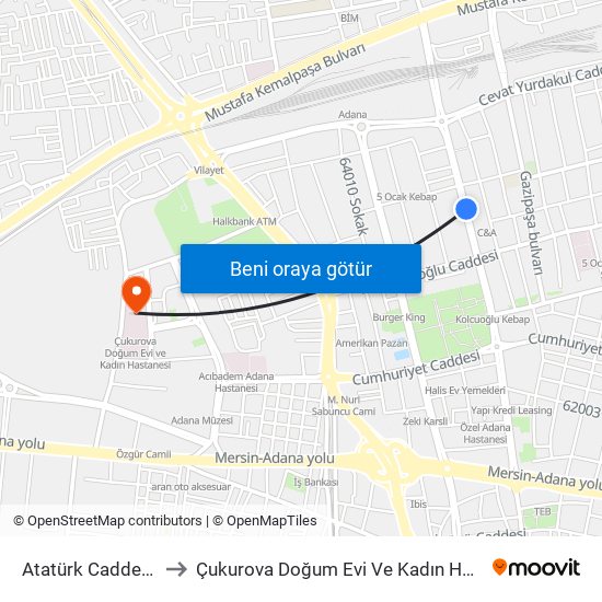 Atatürk Caddesi 4a to Çukurova Doğum Evi Ve Kadın Hastanesi map