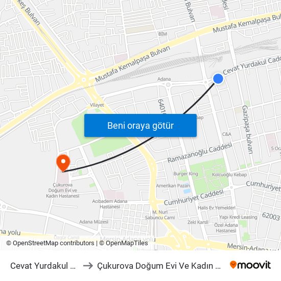 Cevat Yurdakul Cd. 1a to Çukurova Doğum Evi Ve Kadın Hastanesi map