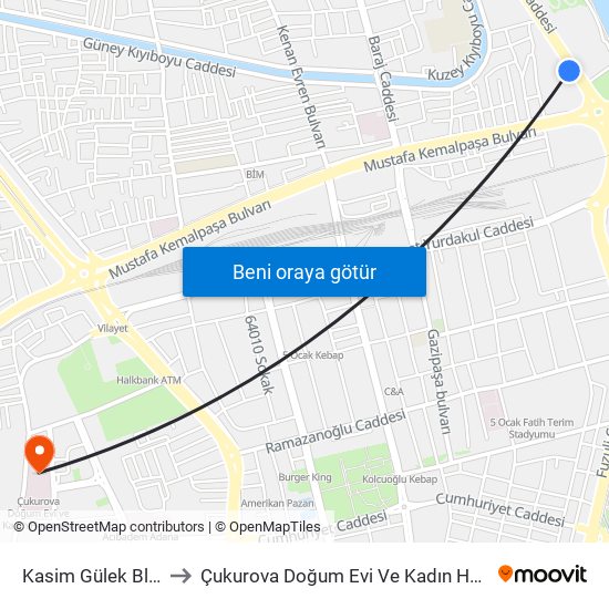 Kasim Gülek Blv. 1b to Çukurova Doğum Evi Ve Kadın Hastanesi map