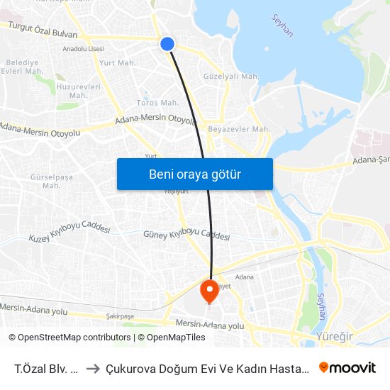 T.Özal Blv. 9b to Çukurova Doğum Evi Ve Kadın Hastanesi map