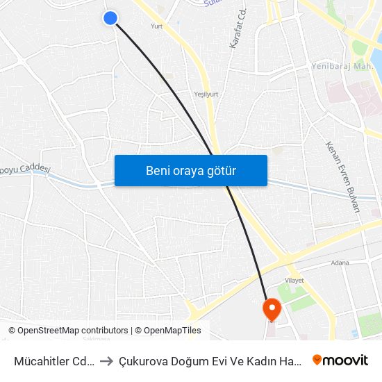 Mücahitler Cd. 1a to Çukurova Doğum Evi Ve Kadın Hastanesi map