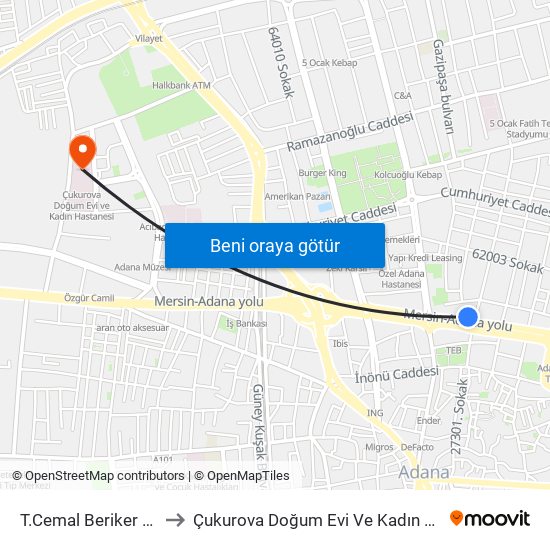 T.Cemal Beriker Blv. 2a to Çukurova Doğum Evi Ve Kadın Hastanesi map