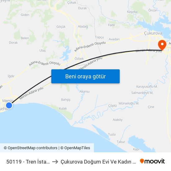 50119 - Tren İstasyonu to Çukurova Doğum Evi Ve Kadın Hastanesi map