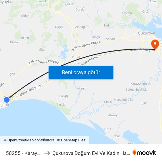 50255 - Karayolları to Çukurova Doğum Evi Ve Kadın Hastanesi map