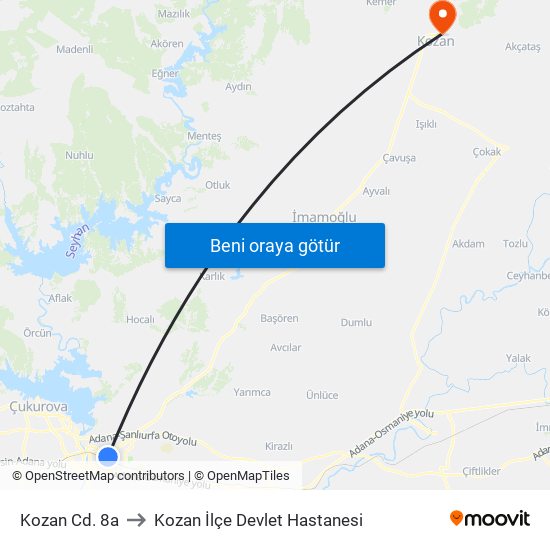 Kozan Cd. 8a to Kozan İlçe Devlet Hastanesi map