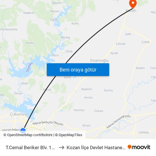 T.Cemal Beriker Blv. 10a to Kozan İlçe Devlet Hastanesi map