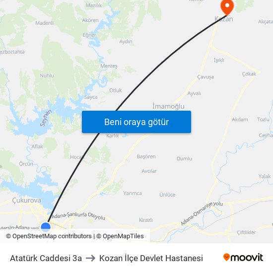 Atatürk Caddesi 3a to Kozan İlçe Devlet Hastanesi map