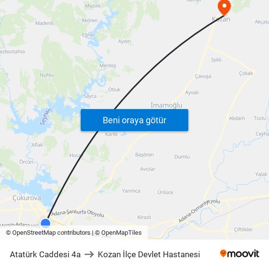 Atatürk Caddesi 4a to Kozan İlçe Devlet Hastanesi map