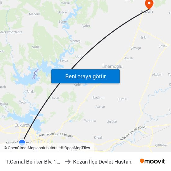 T.Cemal Beriker Blv. 16b to Kozan İlçe Devlet Hastanesi map