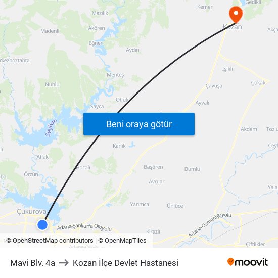 Mavi Blv. 4a to Kozan İlçe Devlet Hastanesi map