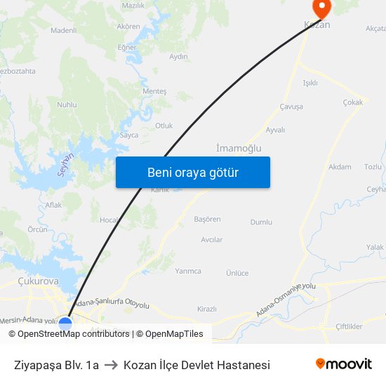 Ziyapaşa Blv. 1a to Kozan İlçe Devlet Hastanesi map