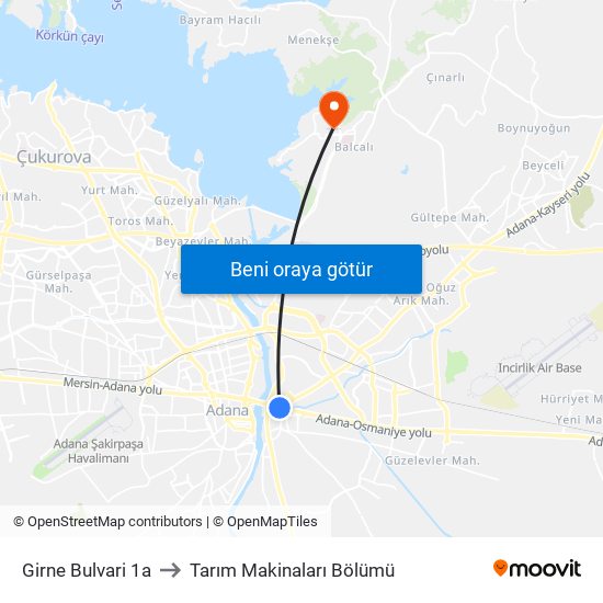 Girne Bulvari 1a to Tarım Makinaları Bölümü map