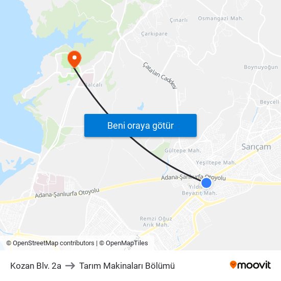 Kozan Blv. 2a to Tarım Makinaları Bölümü map