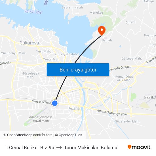 T.Cemal Beriker Blv. 9a to Tarım Makinaları Bölümü map