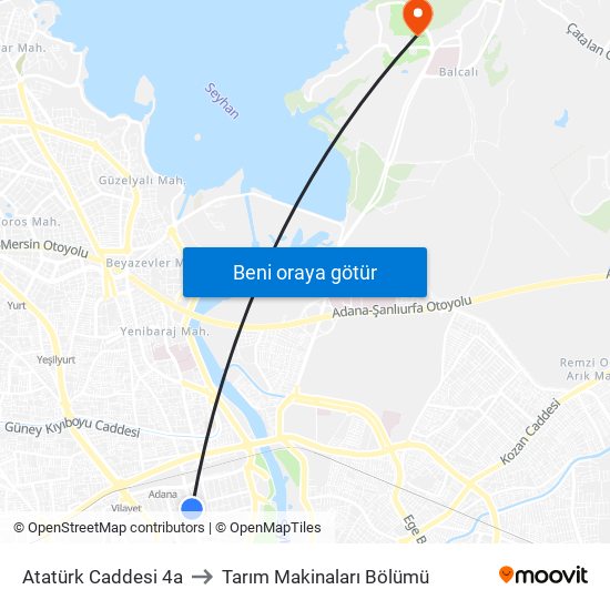 Atatürk Caddesi 4a to Tarım Makinaları Bölümü map