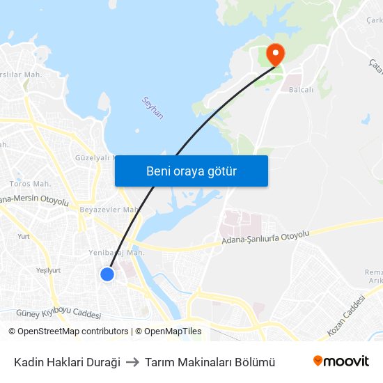 Kadin Haklari Duraği to Tarım Makinaları Bölümü map