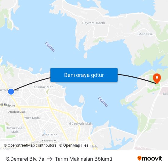 S.Demirel Blv. 7a to Tarım Makinaları Bölümü map