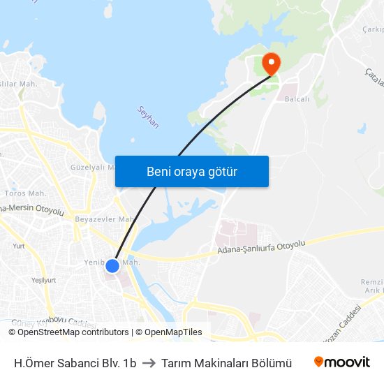 H.Ömer Sabanci Blv. 1b to Tarım Makinaları Bölümü map