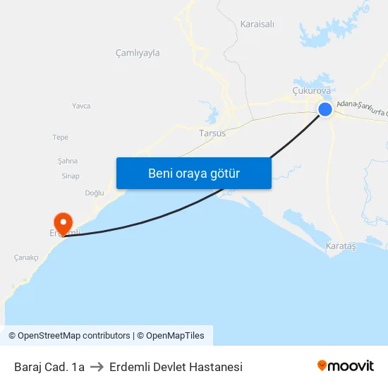 Baraj Cad. 1a to Erdemli Devlet Hastanesi map