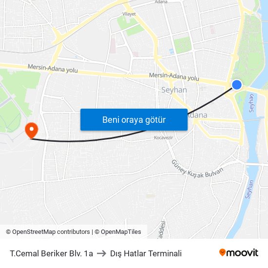 T.Cemal Beriker Blv. 1a to Dış Hatlar Terminali map