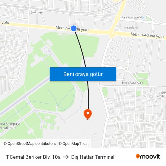 T.Cemal Beriker Blv. 10a to Dış Hatlar Terminali map