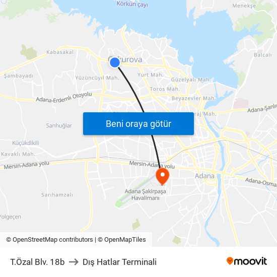T.Özal Blv. 18b to Dış Hatlar Terminali map