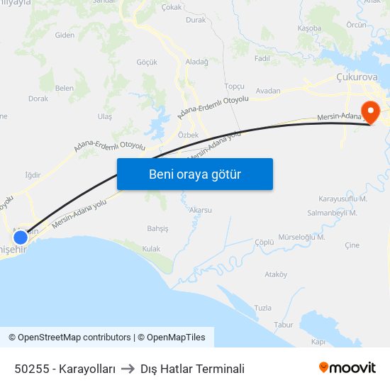 50255 - Karayolları to Dış Hatlar Terminali map