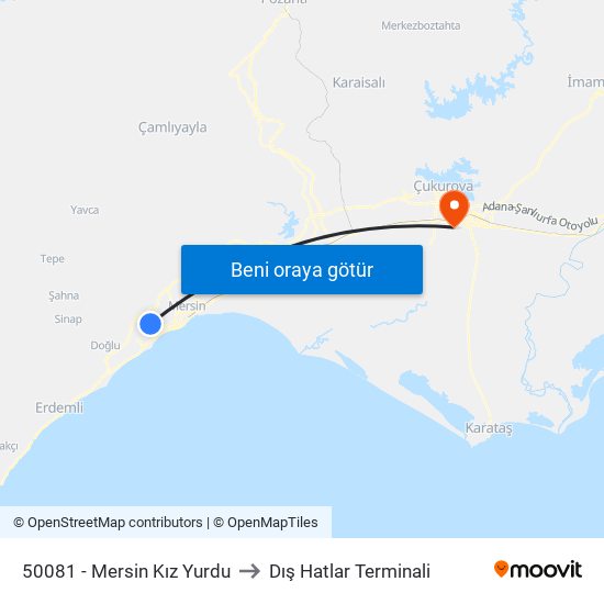50081 - Mersin Kız Yurdu to Dış Hatlar Terminali map