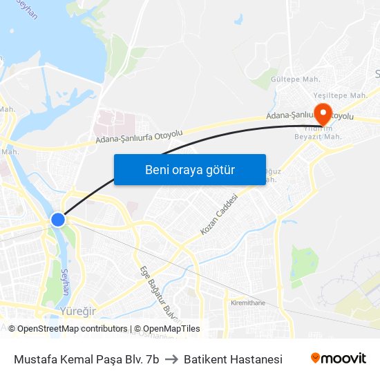 Mustafa Kemal Paşa Blv. 7b to Batikent Hastanesi map