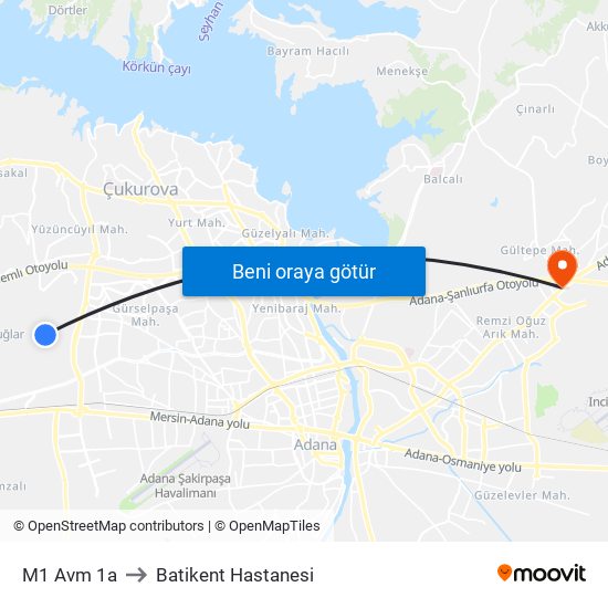 M1 Avm 1a to Batikent Hastanesi map