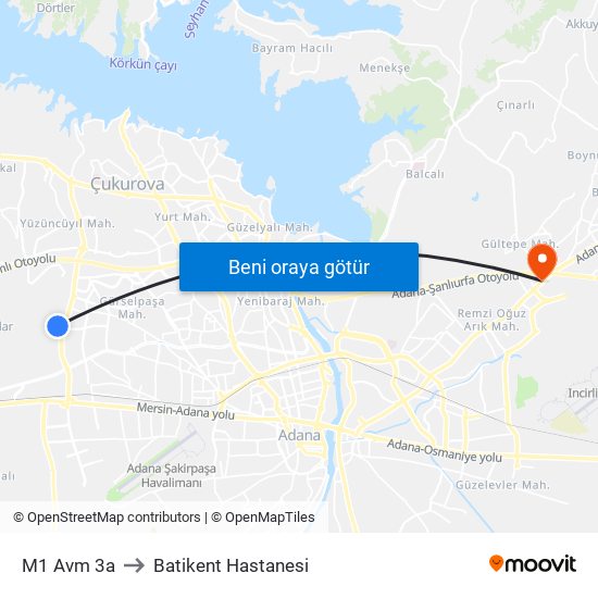 M1 Avm 3a to Batikent Hastanesi map