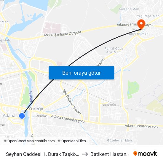 Seyhan Caddesi 1. Durak Taşköprü to Batikent Hastanesi map