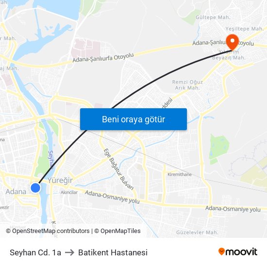Seyhan Cd. 1a to Batikent Hastanesi map