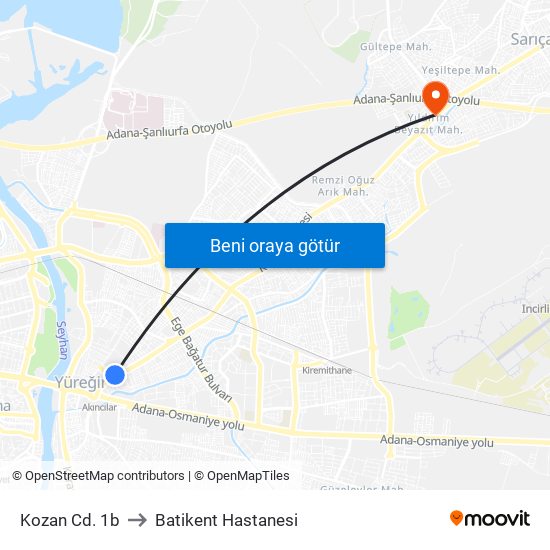 Kozan Cd. 1b to Batikent Hastanesi map