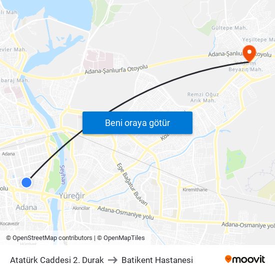 Atatürk Caddesi 2. Durak to Batikent Hastanesi map