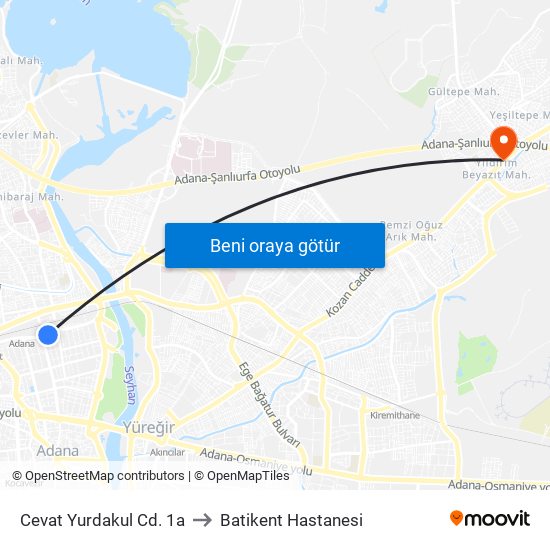 Cevat Yurdakul Cd. 1a to Batikent Hastanesi map