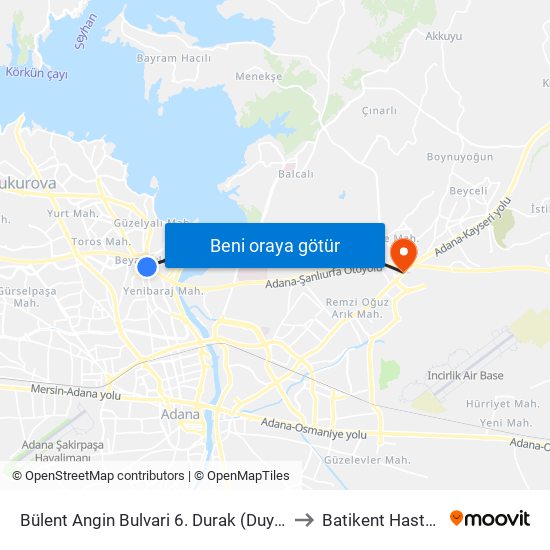 Bülent Angin Bulvari 6. Durak (Duygu Cafe) to Batikent Hastanesi map