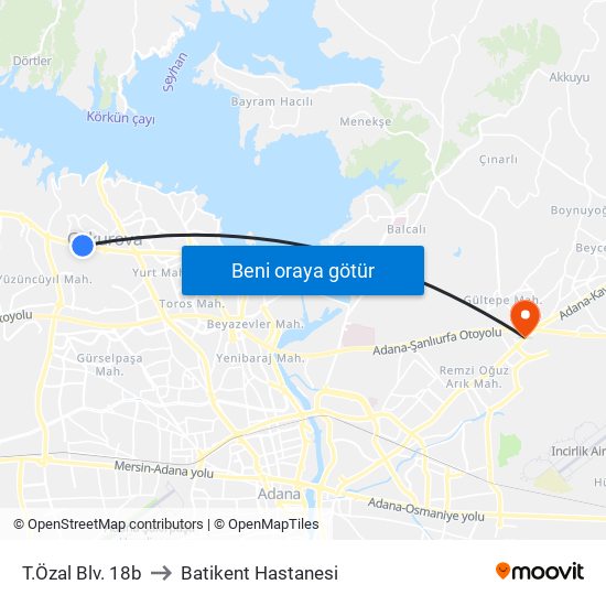 T.Özal Blv. 18b to Batikent Hastanesi map
