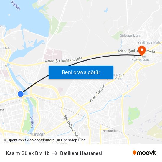Kasim Gülek Blv. 1b to Batikent Hastanesi map