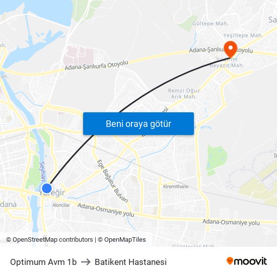Optimum Avm 1b to Batikent Hastanesi map