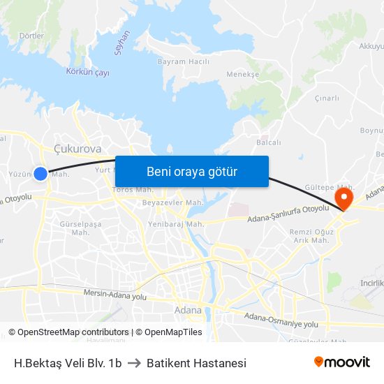 H.Bektaş Veli Blv. 1b to Batikent Hastanesi map