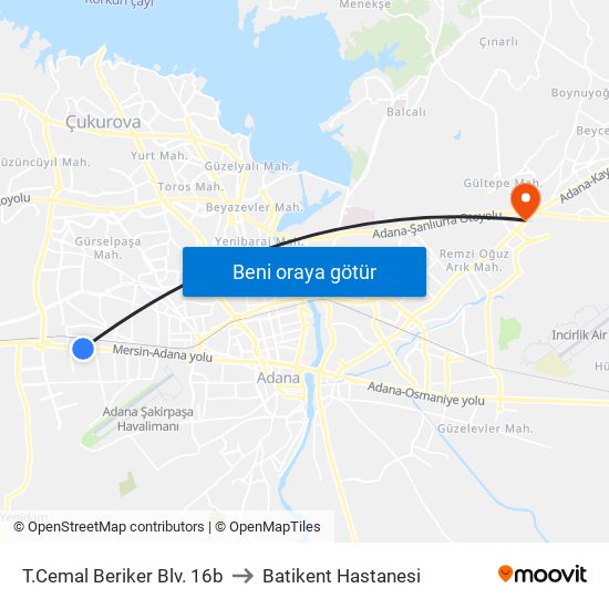 T.Cemal Beriker Blv. 16b to Batikent Hastanesi map