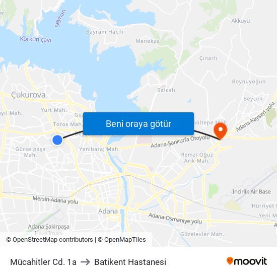 Mücahitler Cd. 1a to Batikent Hastanesi map