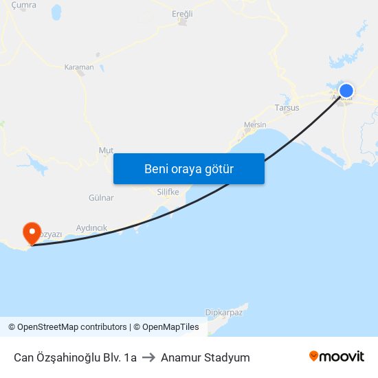 Can Özşahinoğlu Blv. 1a to Anamur Stadyum map